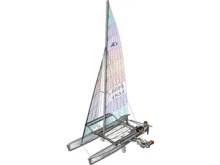 Hobie 18 Magnum Catamaran with Sailors 3D Model preview