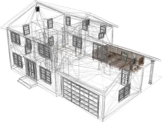 Colonial Style House 3D Model preview