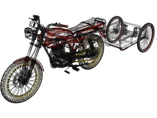 Honda ML 125 with Trailer 3D Model preview