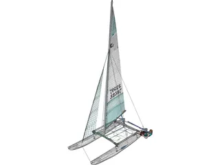 Hobie 16 Racing Catamaran with Male Sailor 3D Model preview