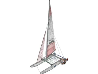 Hobie 16 Racing Catamaran with two Female Sailors 3D Model preview