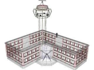 Control Tower with Airport Building 3D Model preview