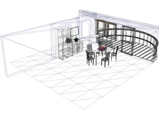 Dining Room with Balcony 3D Model preview