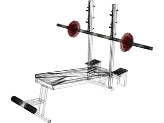 Declined Press Bench 3D Model preview