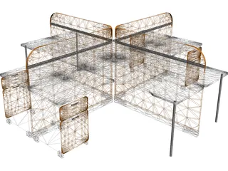 Four People Island Office Desk 3D Model preview