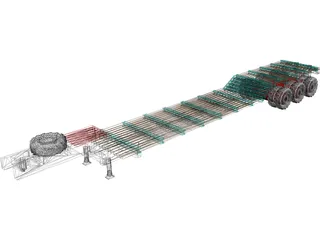 Goose Neck Lowboy Trailer 53 foot 3D Model preview