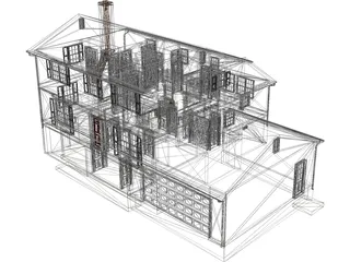 House 2-Story Suburban Colonial 3D Model preview