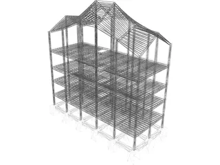 Four Level Building with Complex Roof 3D Model preview