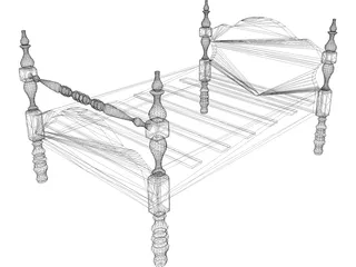 Bed Single Low Post 3D Model preview