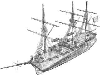Esmeralda Wooden Ship 3D Model preview