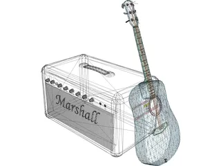 Guitar and Amp Marshall 3D Model preview