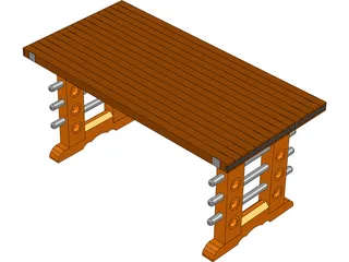 Butcher Block Table 3D Model preview