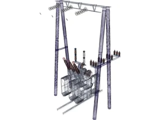 Electric High-voltage Transformers 3D Model preview