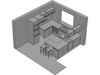 Walnut Kitchen 3D Model preview