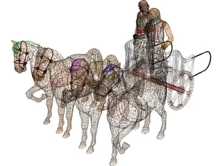 Chariot with People and Horses 3D Model preview