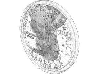 Coin Gold Dollar 3D Model preview
