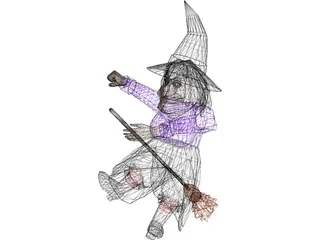 Witch Flying On Broom 3D Model preview