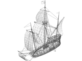 Caravel Sailing Ship 3D Model preview