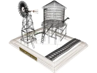 Windmill and Water Tower 3D Model preview