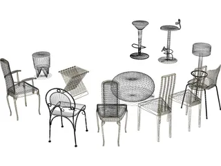Vietnam Chairs Set 3D Model preview