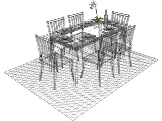 Table Set Dinner with Flower 3D Model preview