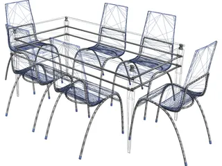 Table Steel Plastic and Glass with Chairs 3D Model preview
