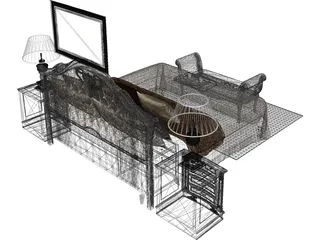 Fancy Bed King Size 3D Model preview