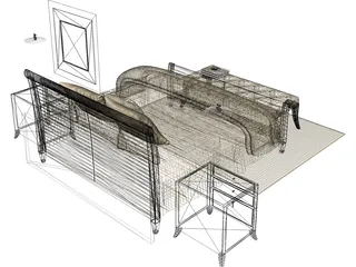 Fancy Bed King Size 3D Model preview