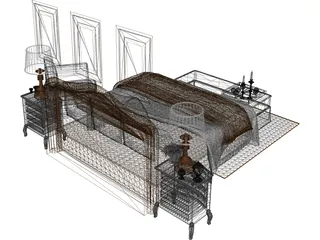 Fancy Couples Bed 3D Model preview