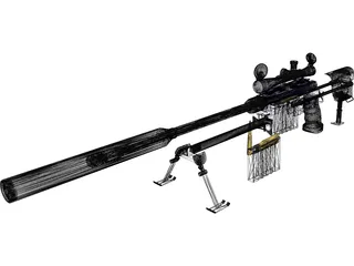 50 Cal Rifle with Suppressor 3D Model preview