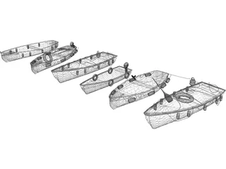 River Fishing Boats Set 3D Model preview