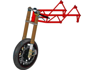 Motorcycle Frame, Wheel and Fork 3D Model preview