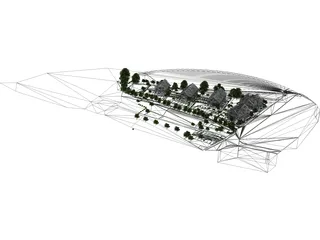 Settlement with 12 Buildings 3D Model preview