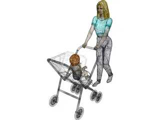 Woman [+Baby Carriage] 3D Model preview