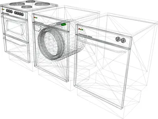 Stove, Washingmachine, Dishwasher 3D Model preview