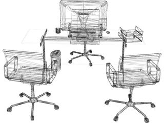 Office Desk and Chairs 3D Model preview