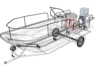Whaler Boat on Trailer 3D Model preview