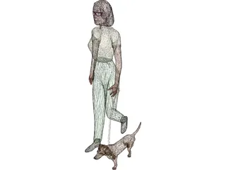 Women walking Dog 3D Model preview