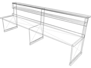 Church Bench Long 3D Model preview