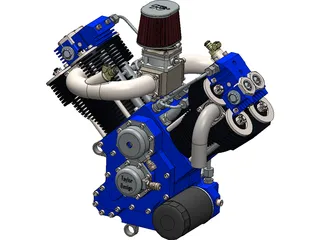 Generic V-Twin Gas Engine Assembly 3D Model preview