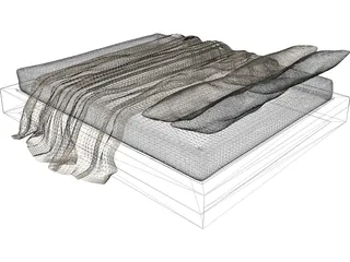 Queen Size Twin Bed 3D Model preview