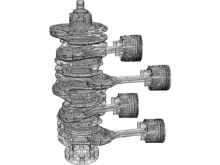 V8 Engine Crankshaft and Pistons 3D Model preview