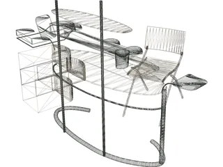 Computer Desk Set 3D Model preview