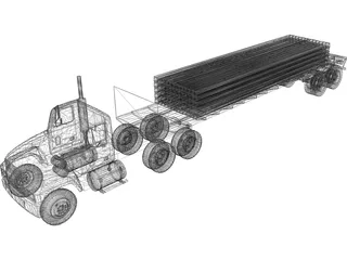 Mack with Flatbed Precast Slabs Trailer 3D Model preview