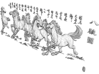 Eight Horses Japanese Statue 3D Model preview