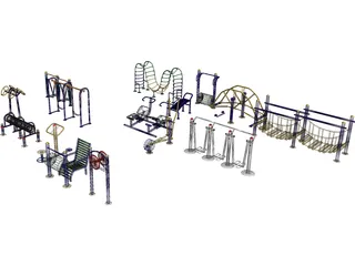 Outdoor Fitness Equipment Collection 3D Model preview