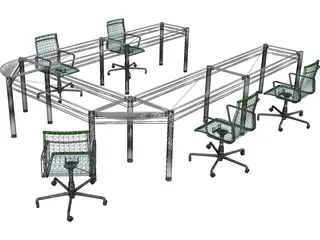 Office Table with Chairs 3D Model preview