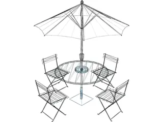 Table And Chairs With Beach Umbrella 3D Model preview