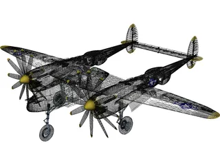 Lockheed P-38J Lightning 3D Model preview
