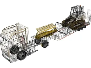 Iveco Tractor with Excavator on Flat Bed 3D Model preview